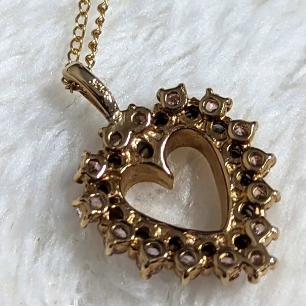 Heart Shaped Pendant w/ Clear & Pale Pink CZ's - Gold over Sterling Silver